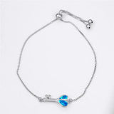 Love Heart Key Opal Stone Bracelet, Rose Silver Chain, Geometric Jewelry