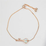 Love Heart Key Opal Stone Bracelet, Rose Silver Chain, Geometric Jewelry
