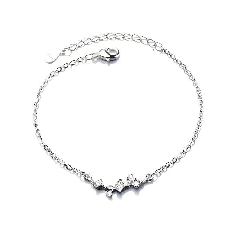 Silver Bracelet for Women Girl Gift Forest Ginkgo Biloba Maple Leaves Jewelry