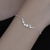 Silver Bracelet for Women Girl Gift Forest Ginkgo Biloba Maple Leaves Jewelry