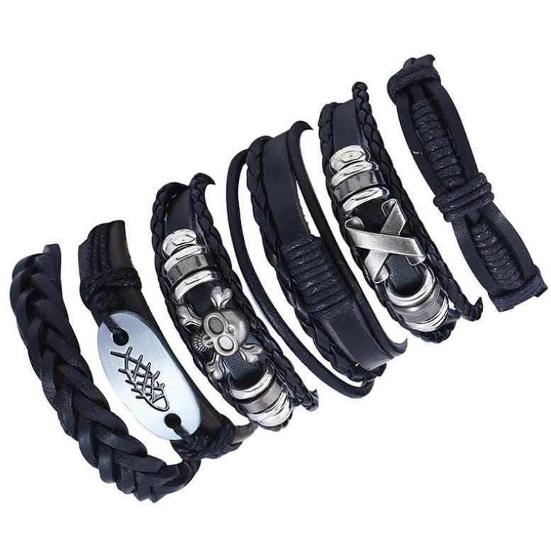 Punk Gothic Rock Skull Multilayer Leather Bracelet