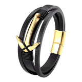 Wild Braided Rope Steel Leather Bracelet Men Magnetic Anchor Bangle