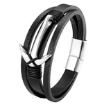 Wild Braided Rope Steel Leather Bracelet Men Magnetic Anchor Bangle