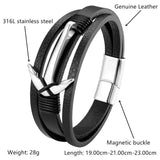 Wild Braided Rope Steel Leather Bracelet Men Magnetic Anchor Bangle