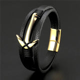 Wild Braided Rope Steel Leather Bracelet Men Magnetic Anchor Bangle