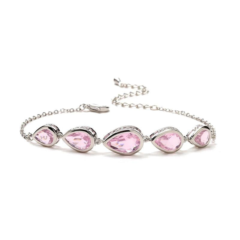 Pink CZ Crystal Bracelet Geometric Chain Y2K Jewelry