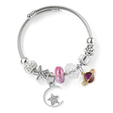 Women's Stainless Steel Crystal Planet Moon Star Charm Bracelet