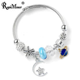 Women's Stainless Steel Crystal Planet Moon Star Charm Bracelet