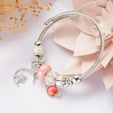 Women's Stainless Steel Crystal Planet Moon Star Charm Bracelet