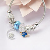 Women's Stainless Steel Crystal Planet Moon Star Charm Bracelet