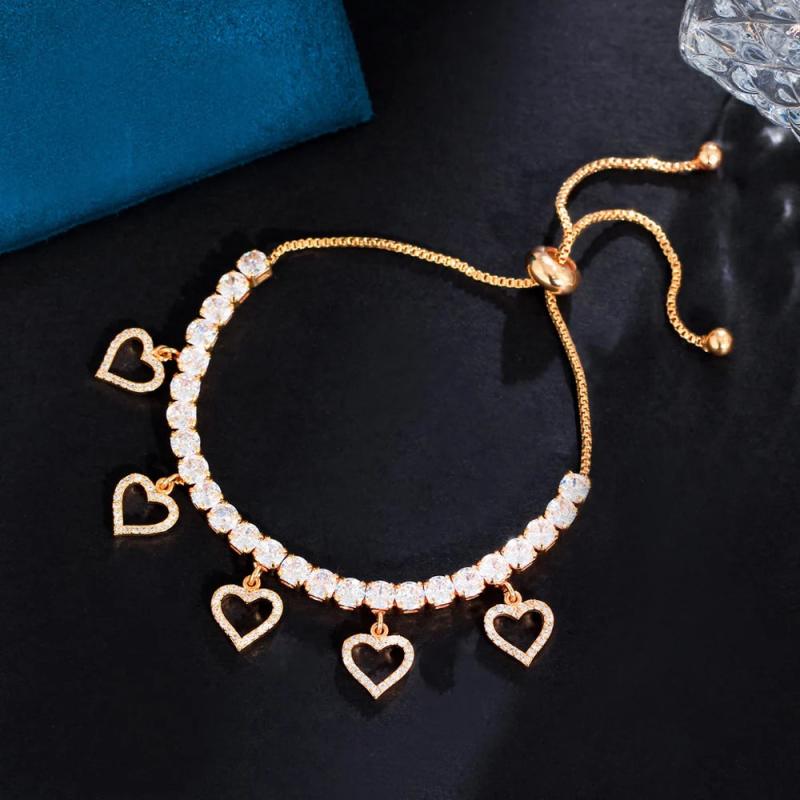 CZ Dangling Heart Bridal Tennis Bracelet for Women BR280