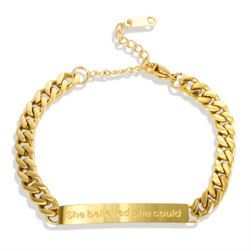 Punk Engraved She Believed Bracelets Stainless Steel Thick Chain Jewelry