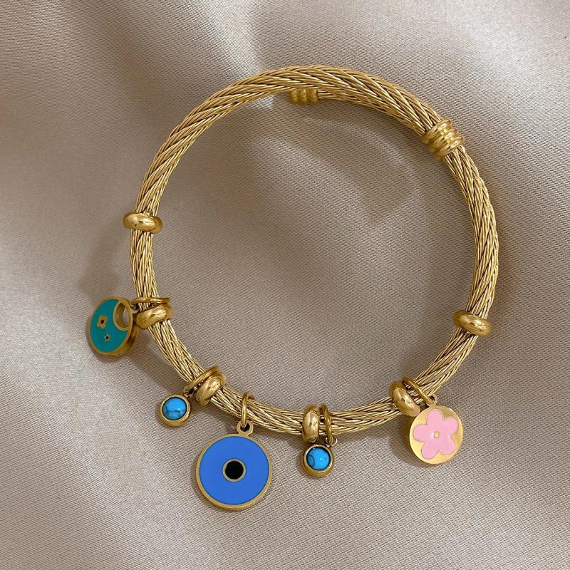 AENSOA Evil Eye Tassel Bracelet Stainless Steel