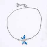 Zircon Crystal Fire Opal Dragonfly Bracelet Dainty Silver Chain Boho Jewelry