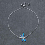 Zircon Crystal Fire Opal Dragonfly Bracelet Dainty Silver Chain Boho Jewelry