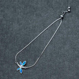 Zircon Crystal Fire Opal Dragonfly Bracelet Dainty Silver Chain Boho Jewelry