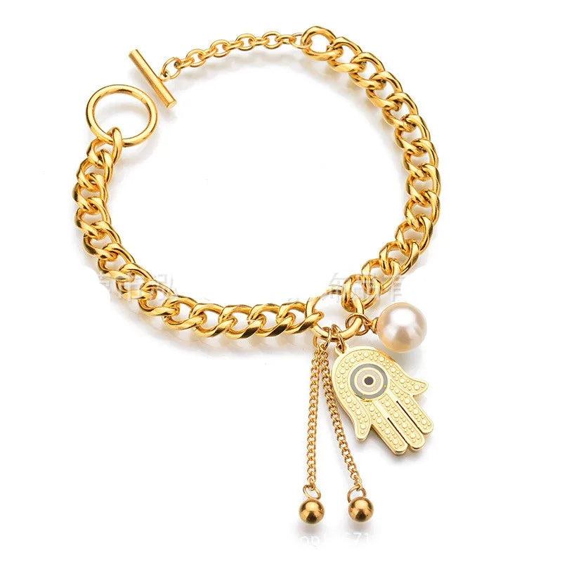Fashionable Hamsa Hand Bracelet Women's Stainless Steel T Buckle Bracelet