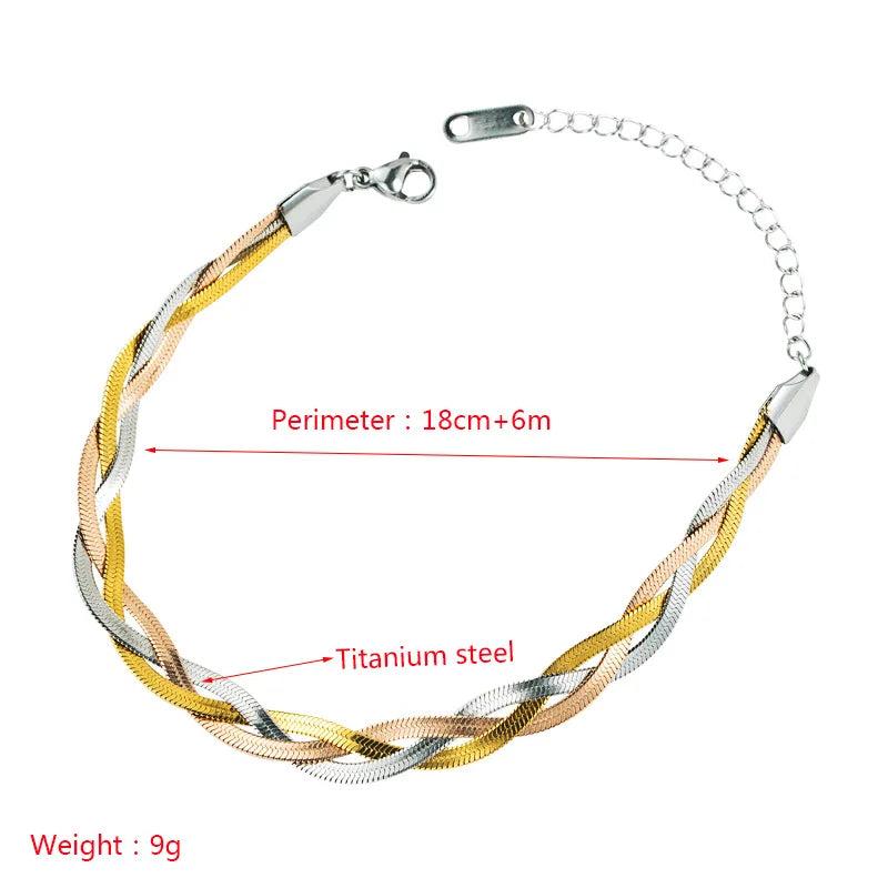 Stainless Steel Woman Bracelet Chain Tricolor Braided BRYZAMBB
