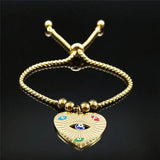 Stainless Steel Turkey Eye Heart Charm Bracelet Women/Kids