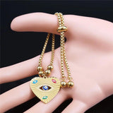 Stainless Steel Turkey Eye Heart Charm Bracelet Women/Kids