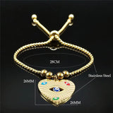 Stainless Steel Turkey Eye Heart Charm Bracelet Women/Kids