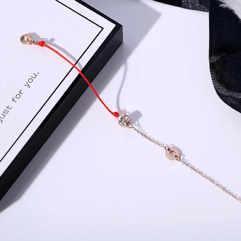Crystal CZ Redline Bracelet Woman Chain Gift Rose Stainless Steel