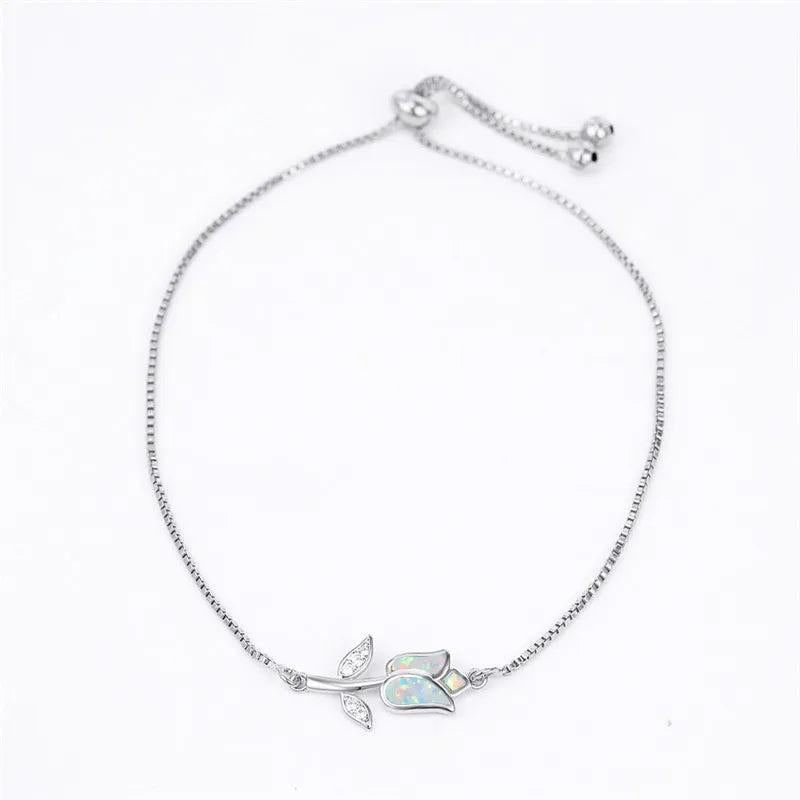 Rose Flower Chain Bracelet Opal Stone Wedding Bracelet Gift