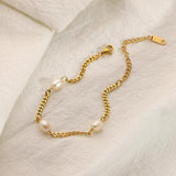 18K Plated Stainless Steel Pearl Bracelet for Women Girls