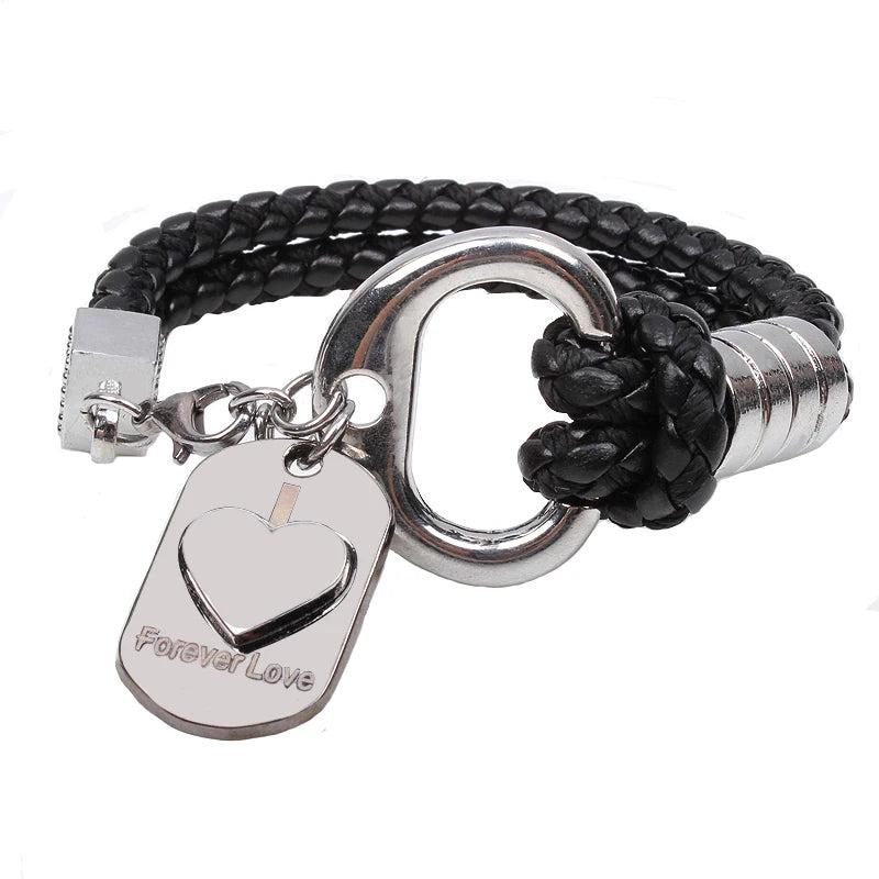 Men's Stainless Steel Heart Leather Bracelet