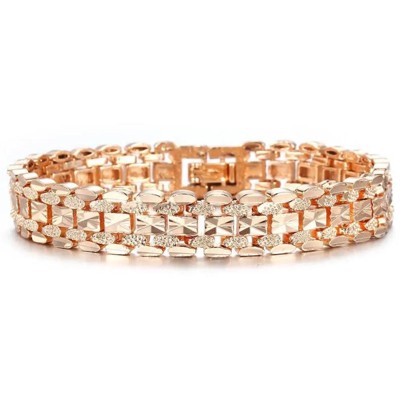 11mm 585 Rose Bracelet for Women Square Carved Wristband