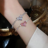 Pink Heart Zircon Tennis Bracelet Adjustable Crystal CZ Stone Jewelry