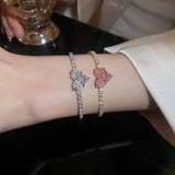 Pink Heart Zircon Tennis Bracelet Adjustable Crystal CZ Stone Jewelry