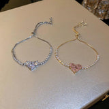 Pink Heart Zircon Tennis Bracelet Adjustable Crystal CZ Stone Jewelry