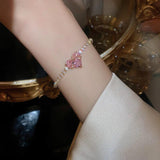 Pink Heart Zircon Tennis Bracelet Adjustable Crystal CZ Stone Jewelry