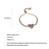 Pink Heart Zircon Tennis Bracelet Adjustable Crystal CZ Stone Jewelry