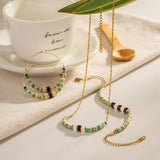 Colorful Stone Beaded Bracelet for Women Stainless Steel Charm Bracelet