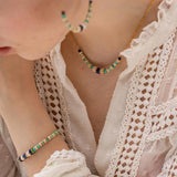 Colorful Stone Beaded Bracelet for Women Stainless Steel Charm Bracelet