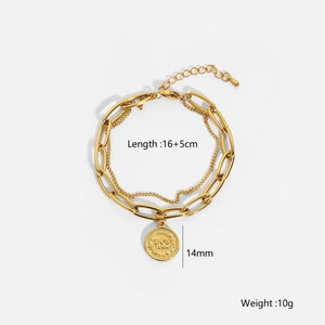 18K Plated Double Chain Coin Pendant Bracelet