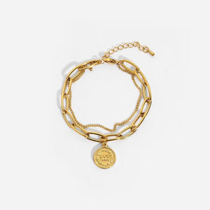 18K Plated Double Chain Coin Pendant Bracelet