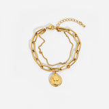 18K Plated Double Chain Coin Pendant Bracelet