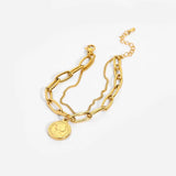 18K Plated Double Chain Coin Pendant Bracelet