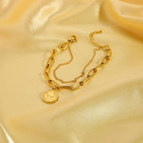 18K Plated Double Chain Coin Pendant Bracelet