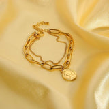18K Plated Double Chain Coin Pendant Bracelet