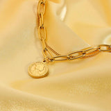 18K Plated Double Chain Coin Pendant Bracelet