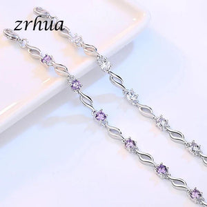 Silver Chain Bracelet Purple CZ Bijoux