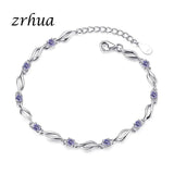 Silver Chain Bracelet Purple CZ Bijoux