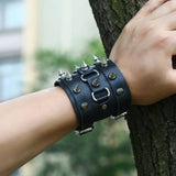 Wide Cuff Punk Men Gothic Rivet Skull Wrap Bracelet PU Leather