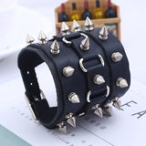 Wide Cuff Punk Men Gothic Rivet Skull Wrap Bracelet PU Leather