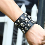 Wide Cuff Punk Men Gothic Rivet Skull Wrap Bracelet PU Leather
