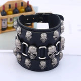 Wide Cuff Punk Men Gothic Rivet Skull Wrap Bracelet PU Leather